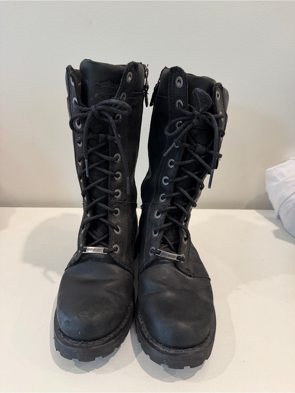 Harley-Davidson Black Lace-Up Combat Boots with Side Zips - Picture 8 of 13